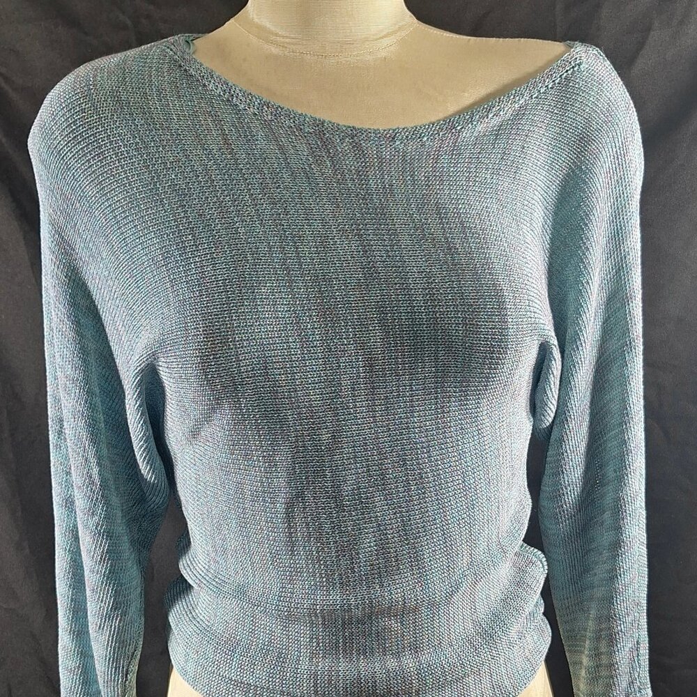 Guess Asymmetrical Off Shoulder Sweater in Metallic Teal Blue Women's XS - Picture 1 of 4